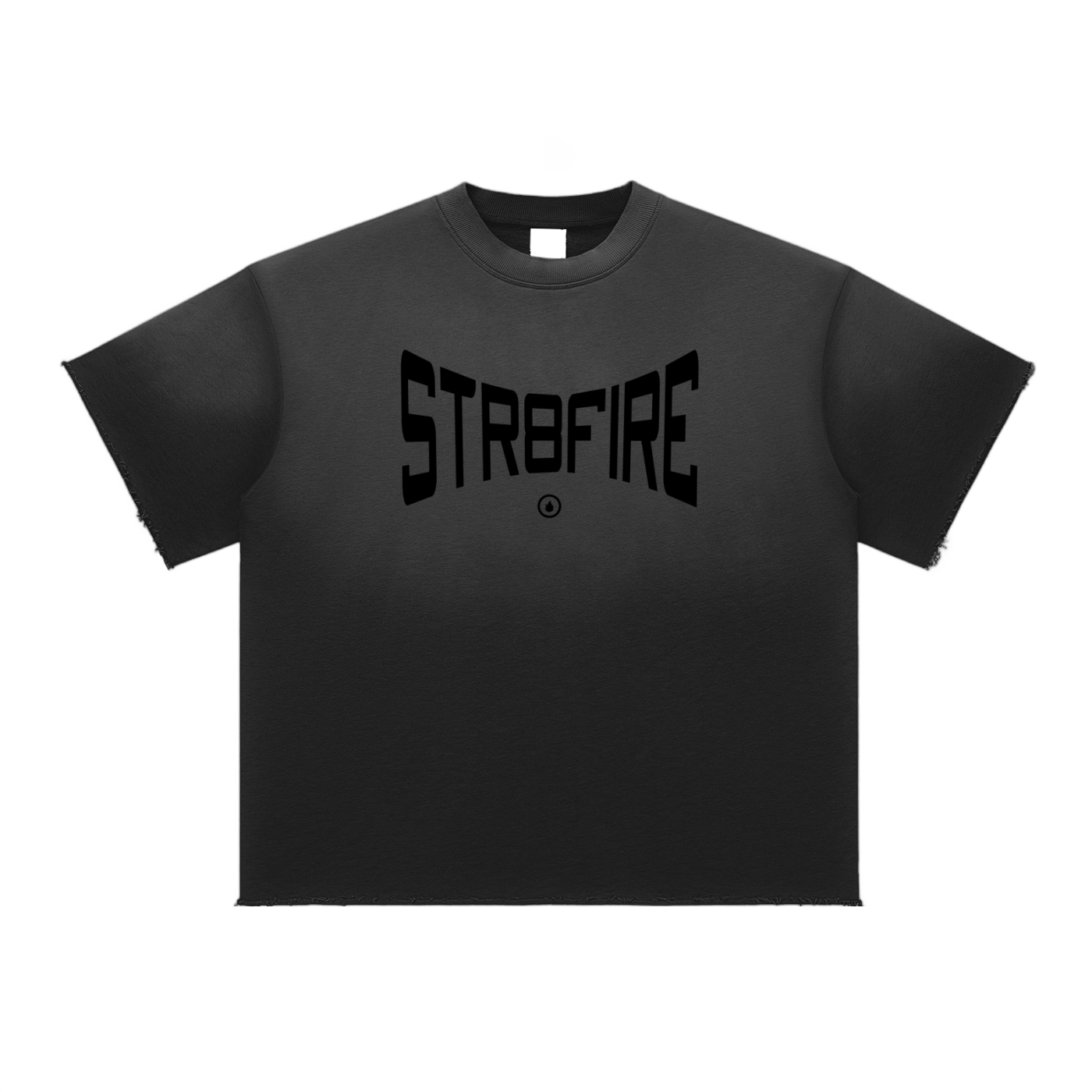 Str8Fire Original "Str8Fire" Curved Print Black Sun-fade Raw Edge Tee