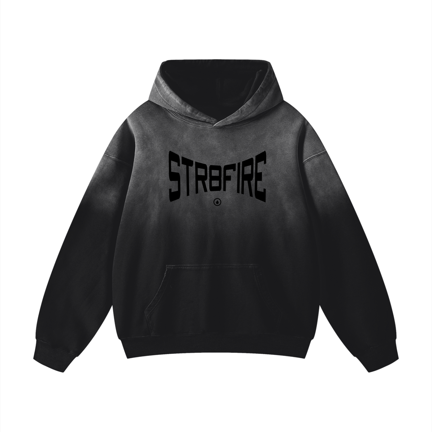 Str8Fire Original "Str8Fire" Curved Print Black Sunfade Oversized Hoodie