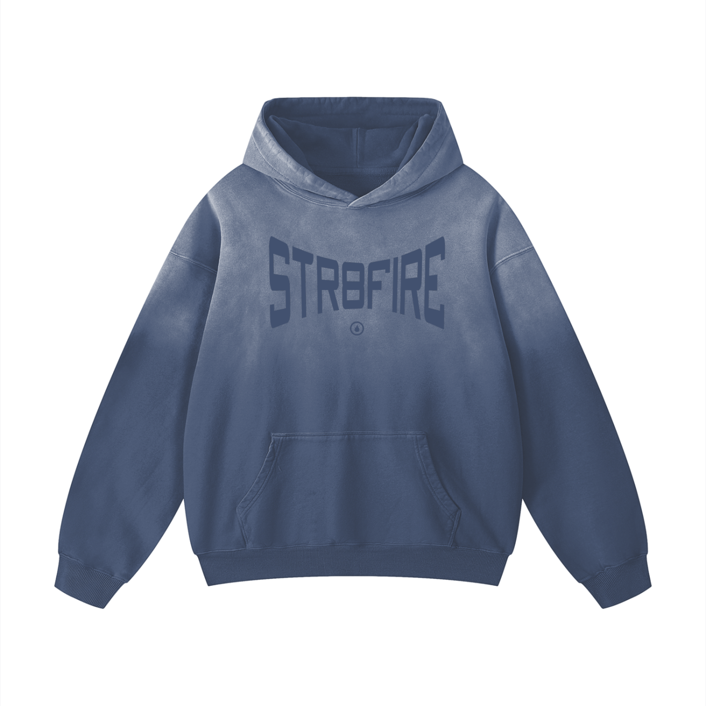 Str8Fire Original "Str8Fire" Curved Print Midnight Blue Sunfade Oversized Hoodie