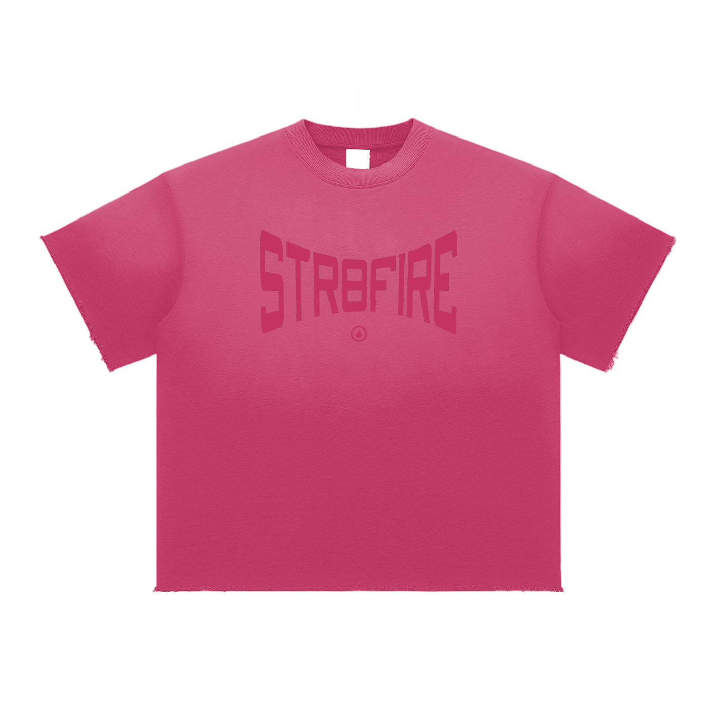 Str8Fire Original "Str8Fire" Curved Print Pink Sun-fade Raw Edge Tee