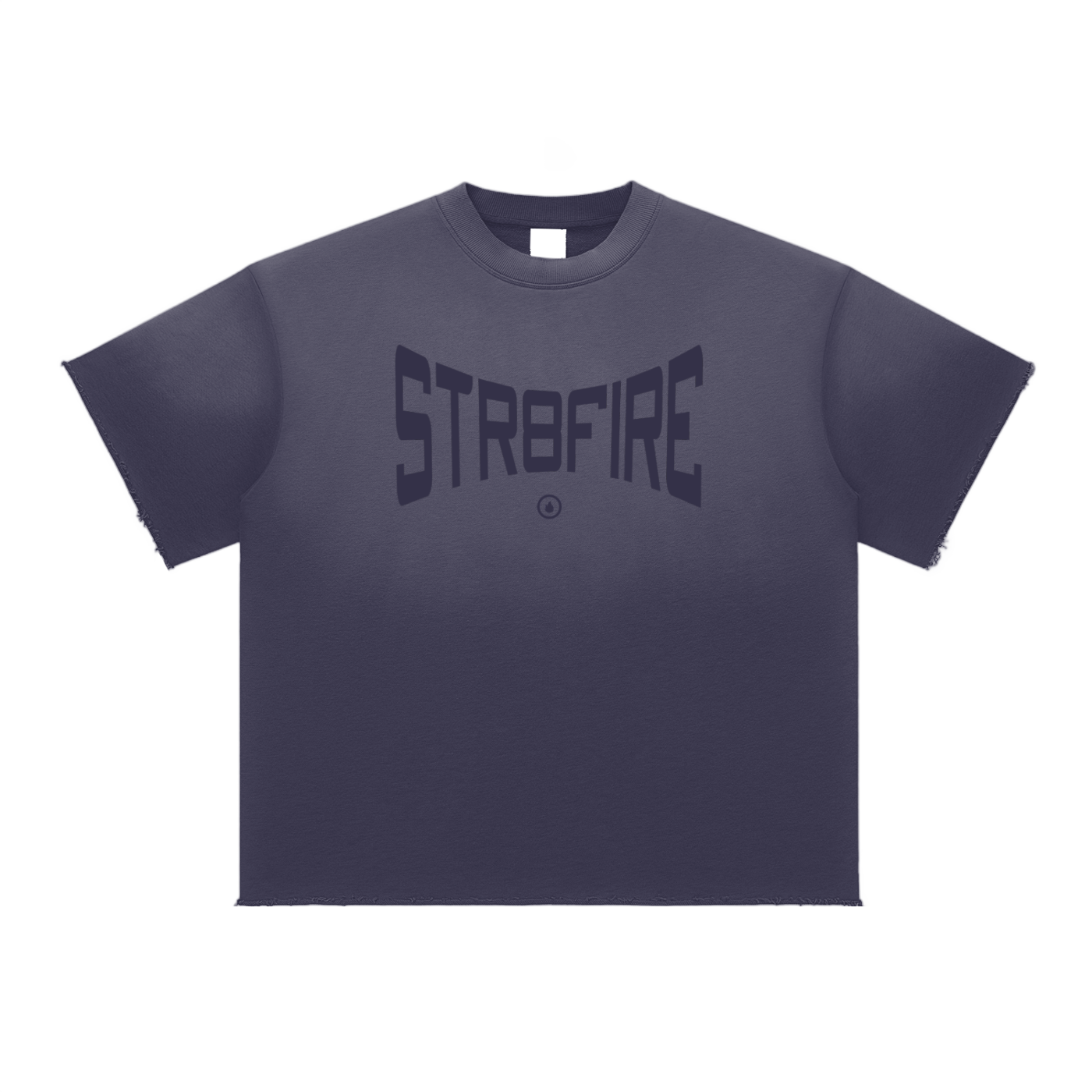 Str8Fire Original "Str8Fire" Curved Print Blue Sun-fade Raw Edge Tee