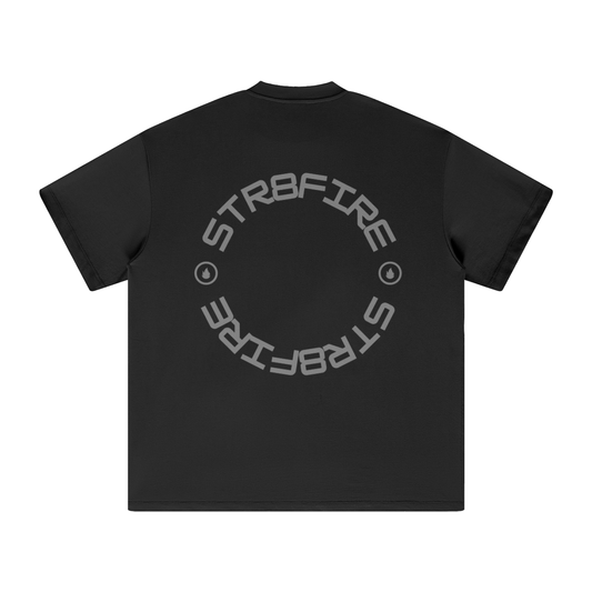 Str8Fire Original "Str8Fire" Circular Typography Black Heavyweight Tee